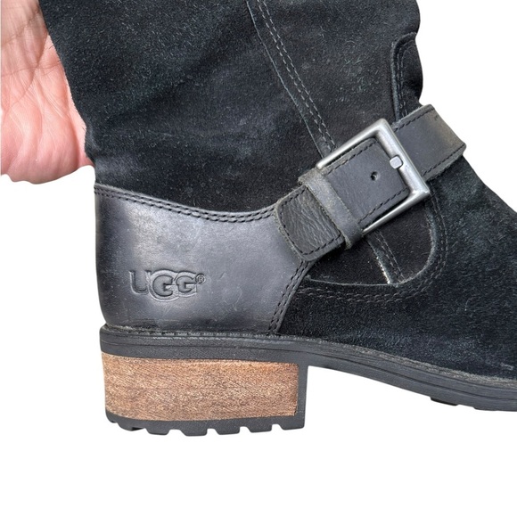 UGG Womens Black Suede Leather EVERGLAYDE Biker Buckle Zip Boots Sz 8 - Picture 8 of 15